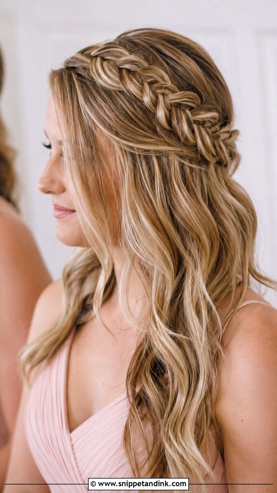 Wavy Braided Bridesmaid Hair - Snippet and Ink - 20 Wavy Hair Bridesmaid Ideas