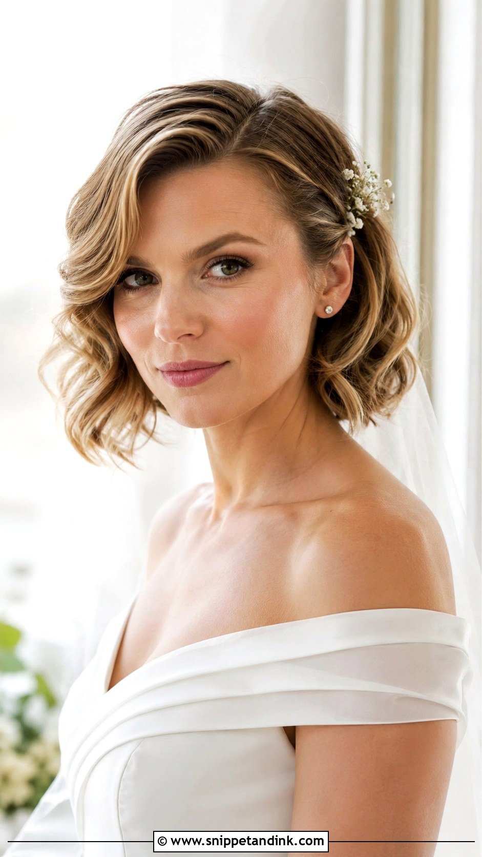 Wavy Bridal Bob With Side Part - Snippet and Ink - 20 Bridal Hairstyle for Big Forehead Ideas