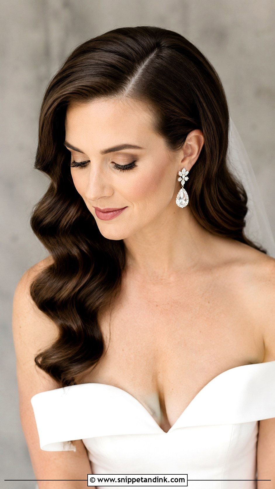 Wavy Bridal Hair With Deep Side Part - Snippet and Ink - 25 Bridal Hairstyles Down