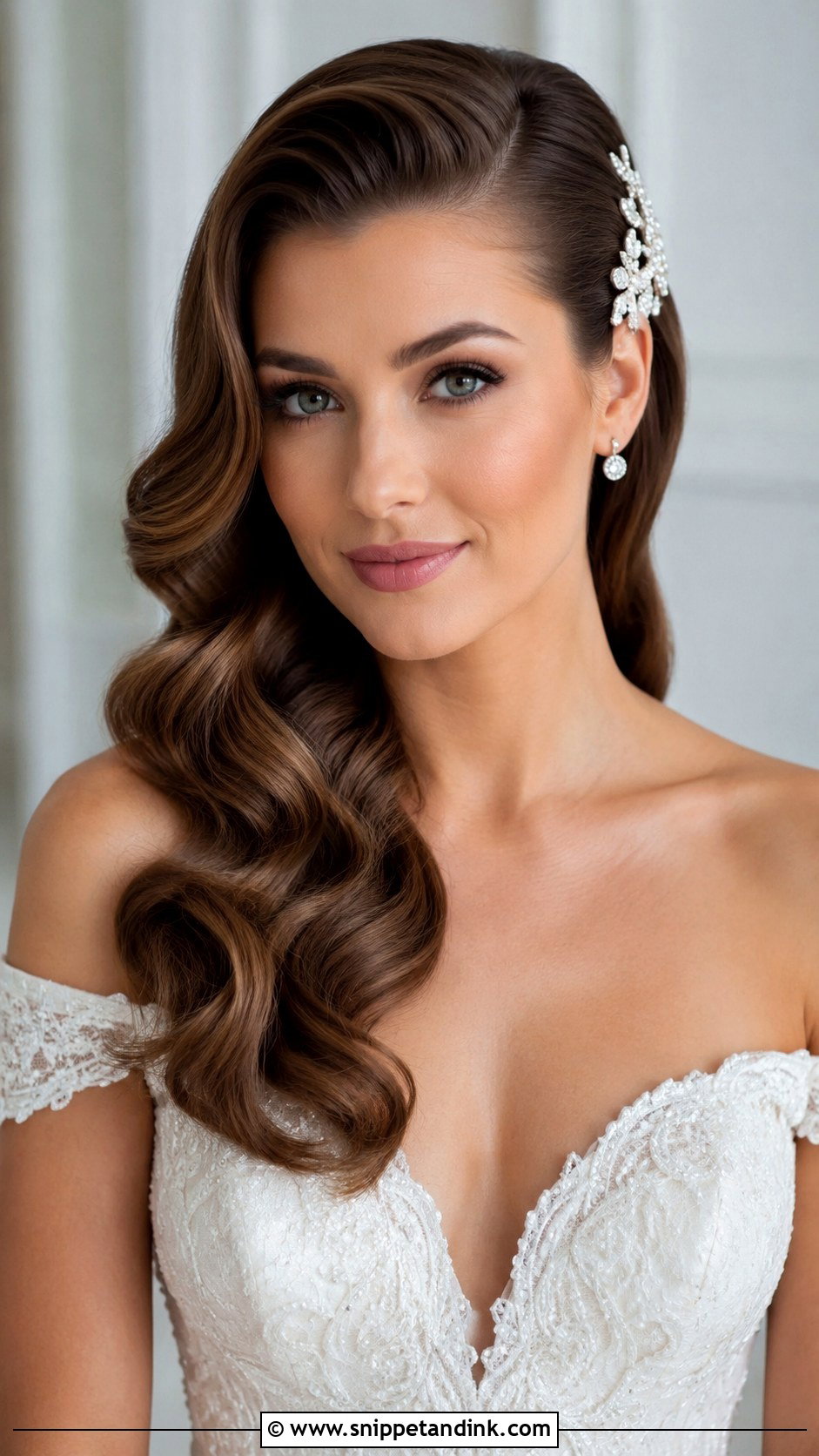 Wavy Bridal Hair With Side Part - Snippet and Ink - 25 2025 Bride Hairstyles