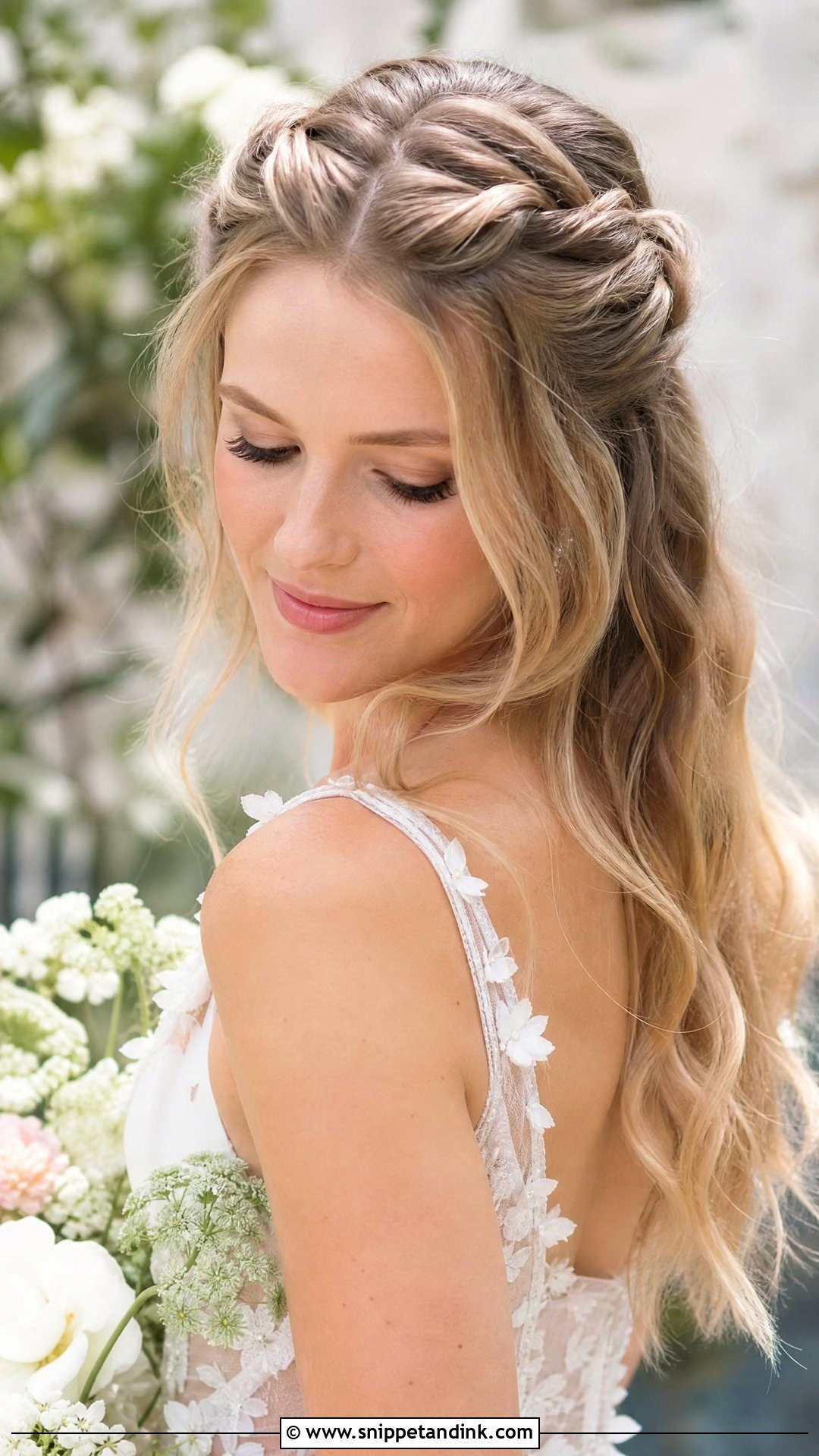 Wavy Bridal Hairstyle With Twisted Crown - Snippet and Ink - 20 Wavy Bridal Hairstyles