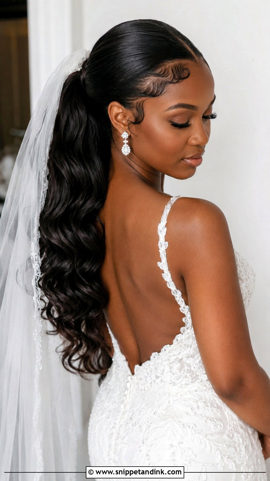 Wavy Bridal Ponytail - Snippet and Ink - 25 Black Hair Wedding Styles