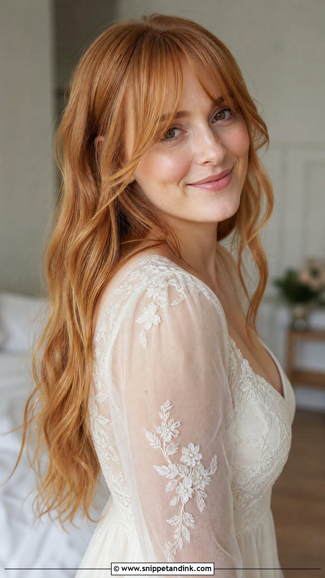Wavy Bride Hair With Curtain Bangs - Snippet and Ink - 20 Wavy Bride Hair Ideas