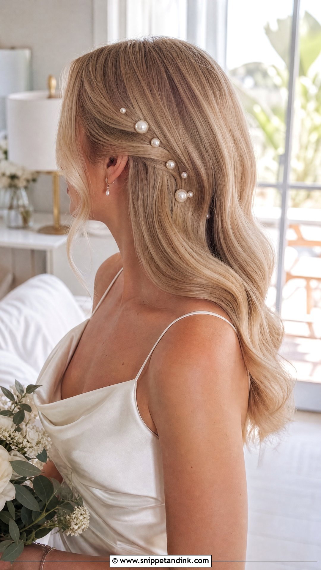 Wavy Bride Hair With Pearl Pins - Snippet and Ink - 20 Wavy Bride Hair Ideas