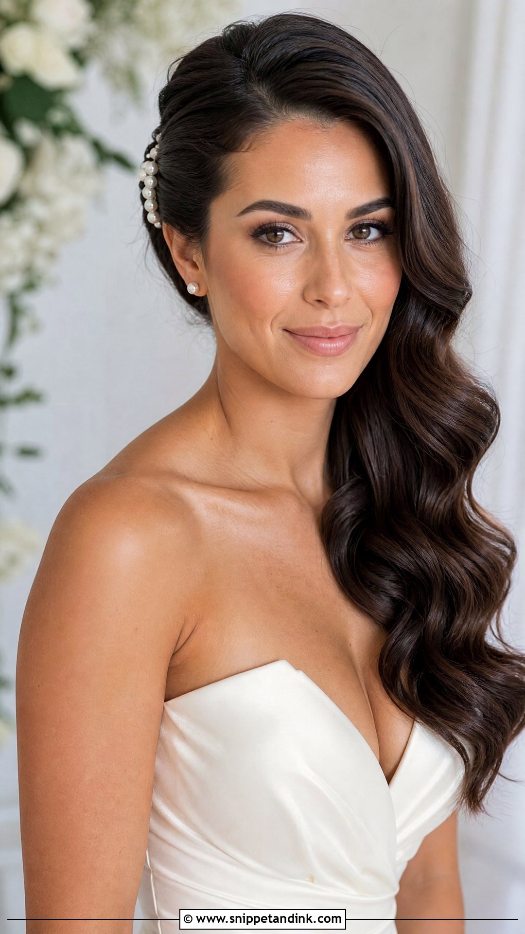 Wavy Bride Side Swept Hair - Snippet and Ink - 20 Wavy Bride Hair Ideas