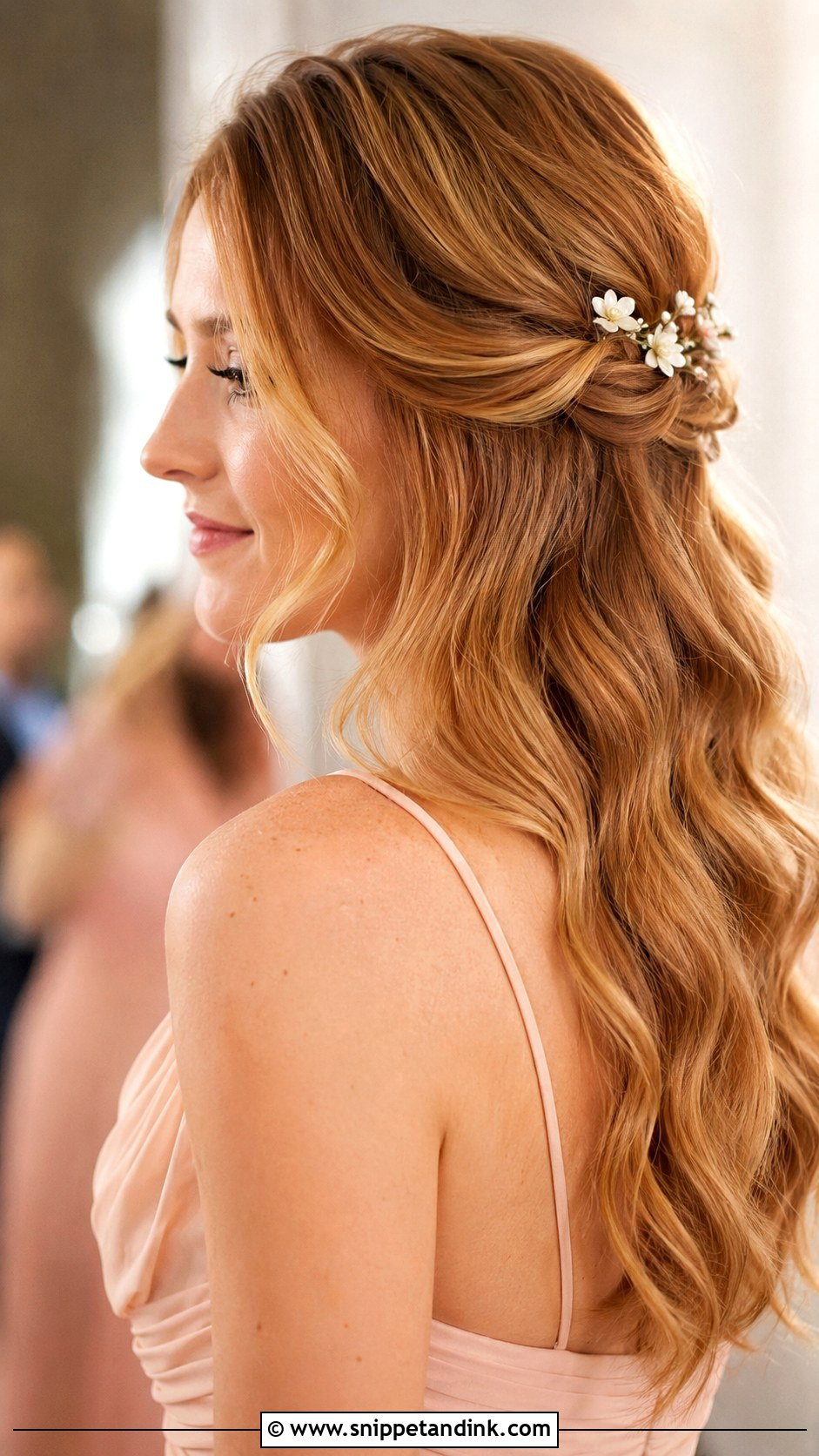 Wavy Bridesmaid Hair With Flower Pins - Snippet and Ink - 20 Wavy Bridesmaid Hairstyles
