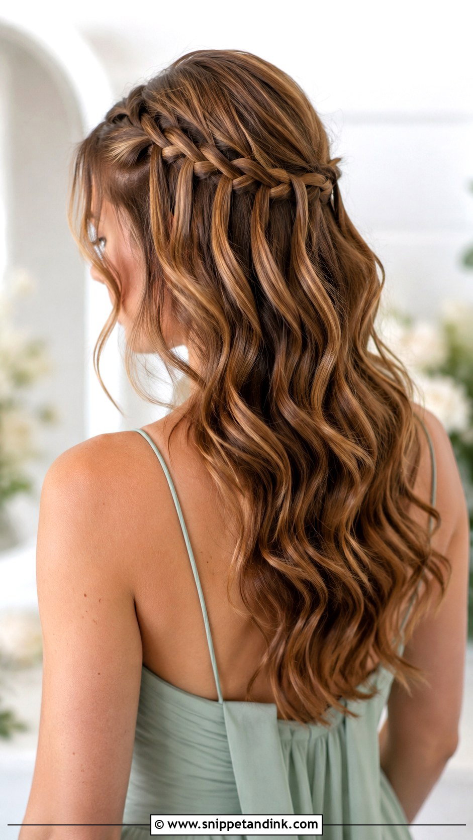 Wavy Bridesmaid Hair With Waterfall Braid - Snippet and Ink - 20 Wavy Bridesmaid Hairstyles