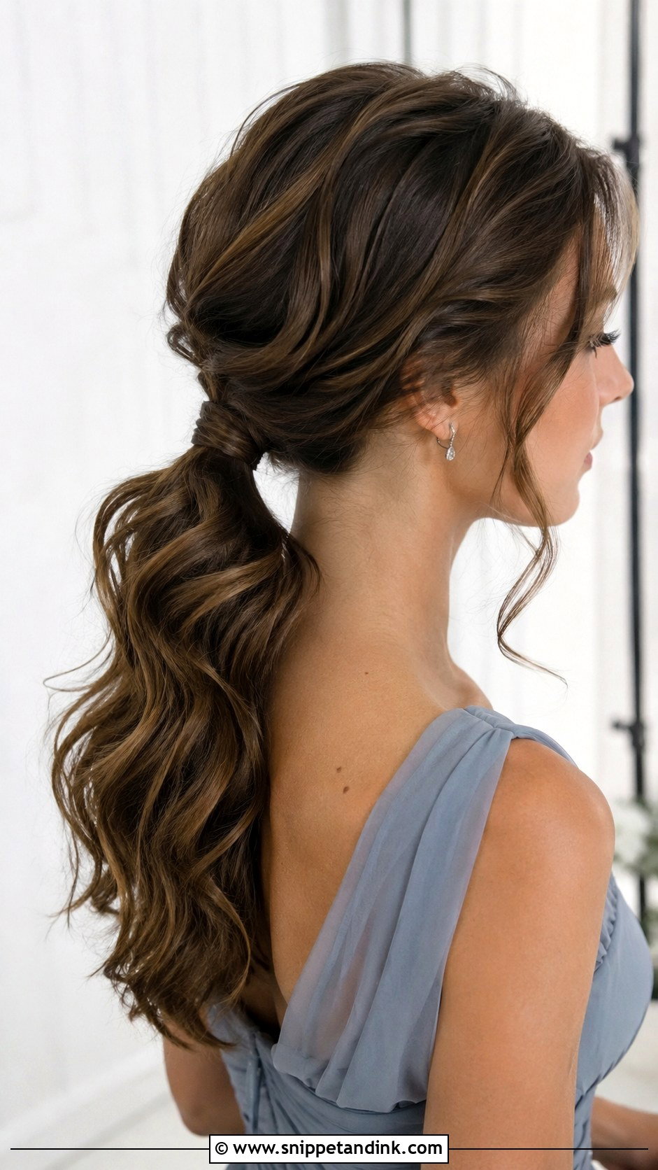 Wavy Bridesmaid Low Ponytail - Snippet and Ink - 20 Bridesmaid Low Ponytail Ideas