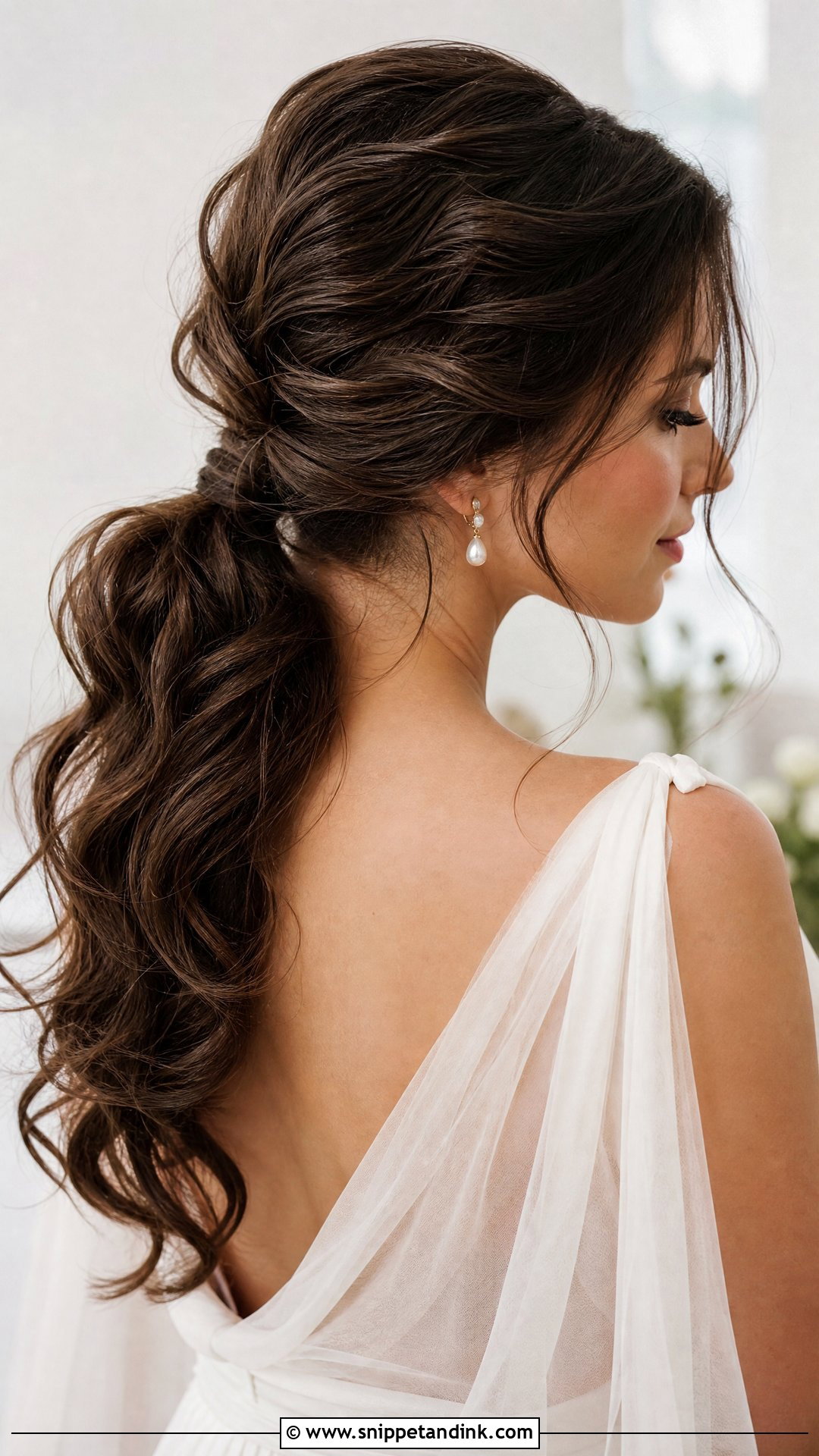 Wavy Brunette Bridal Ponytail - Snippet and Ink - 15 Brunette Bridal Ponytail Hairstyles