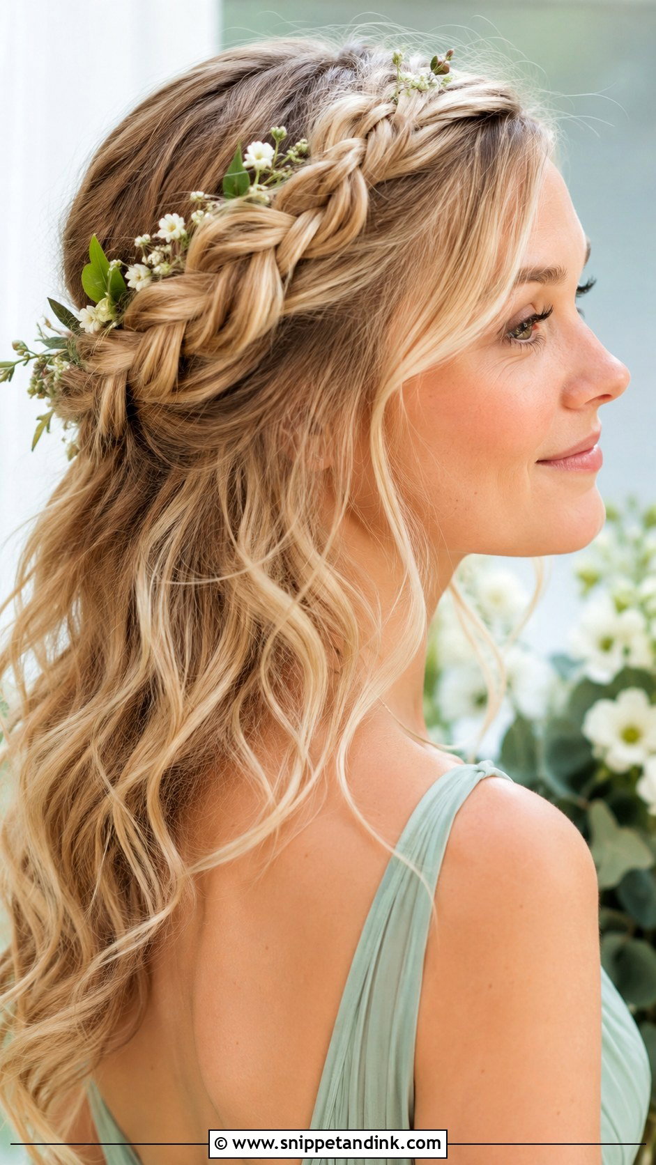 Wavy Crown Braid Bridesmaid Hair - Snippet and Ink - 20 Wavy Hair Bridesmaid Ideas