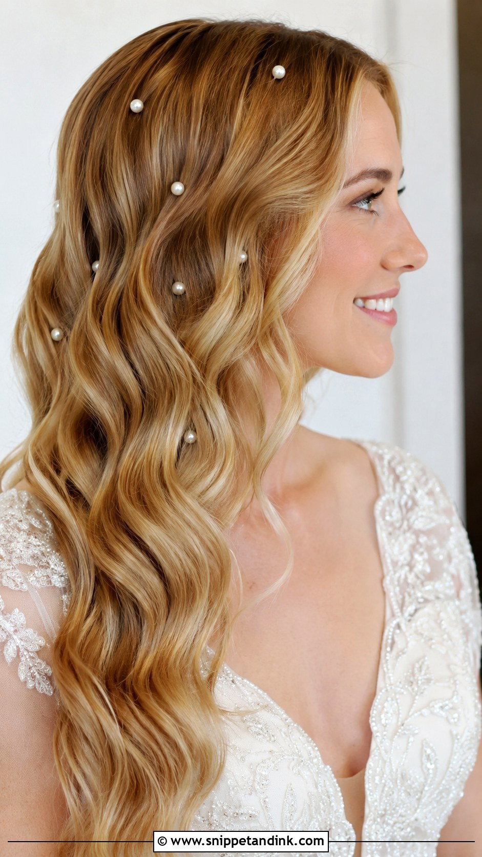 Wavy Hair Down With Pearl Pins - Snippet and Ink - 20 Simple Wedding Hair Down Ideas