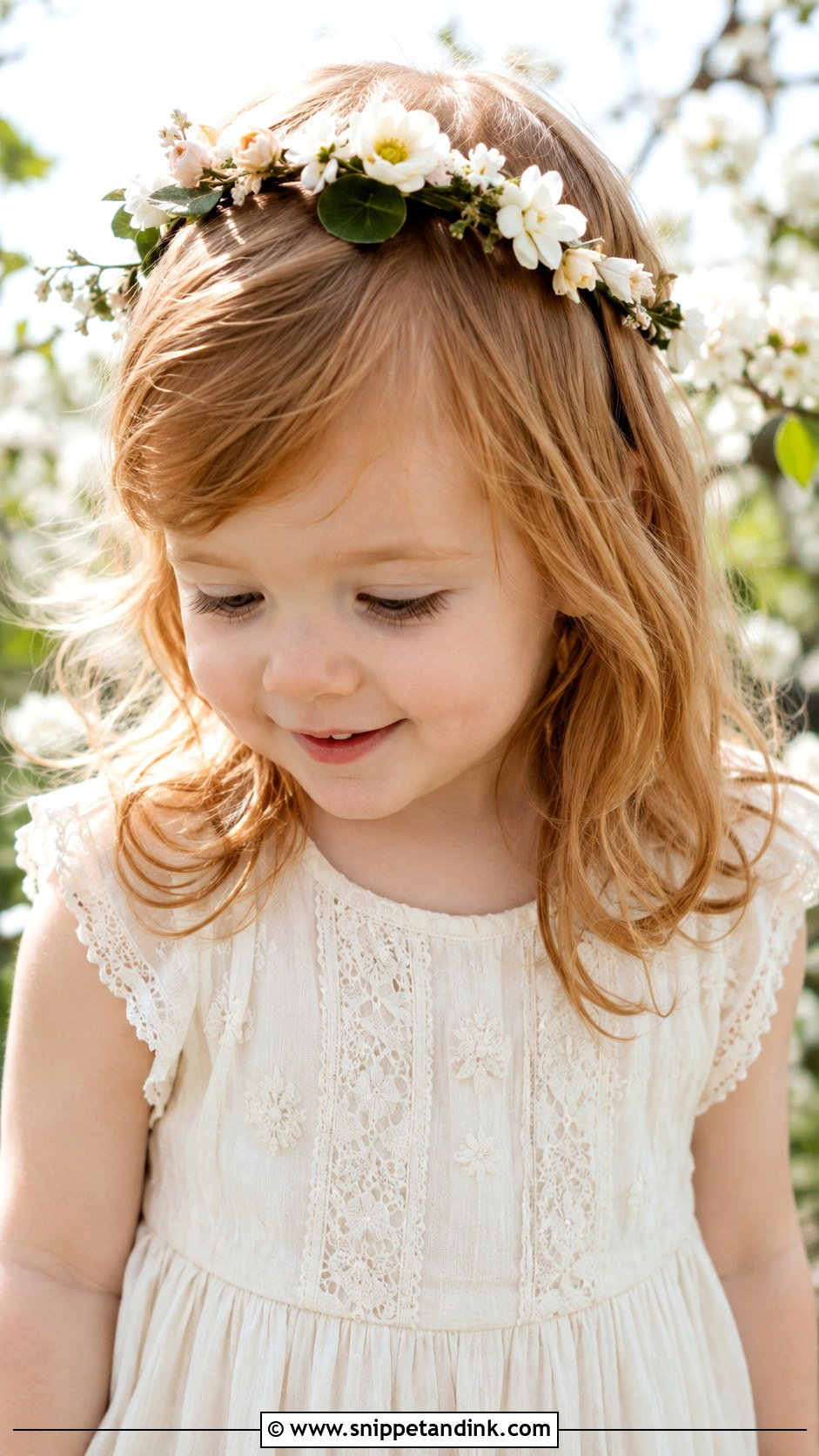 Wavy Hair With Floral Headband - Snippet and Ink - 20 Flowergirl Hairstyle for Toddler Ideas