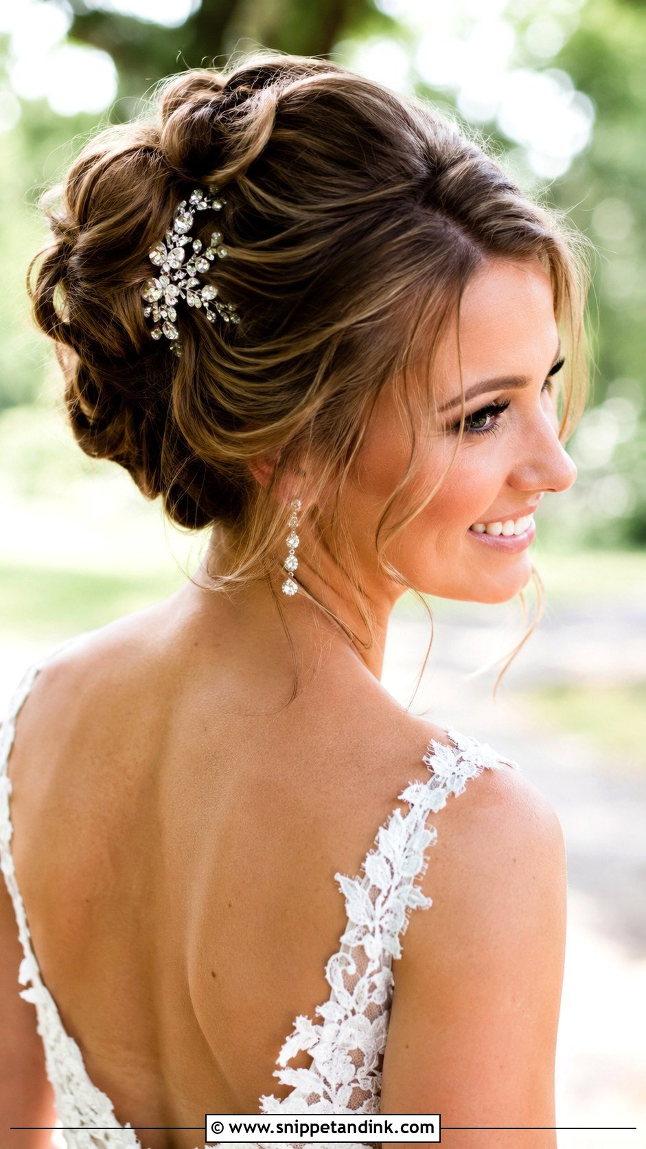 Wavy Hair With Floral Pins for Elopement - Snippet and Ink - 20 Elopement Hair Ideas
