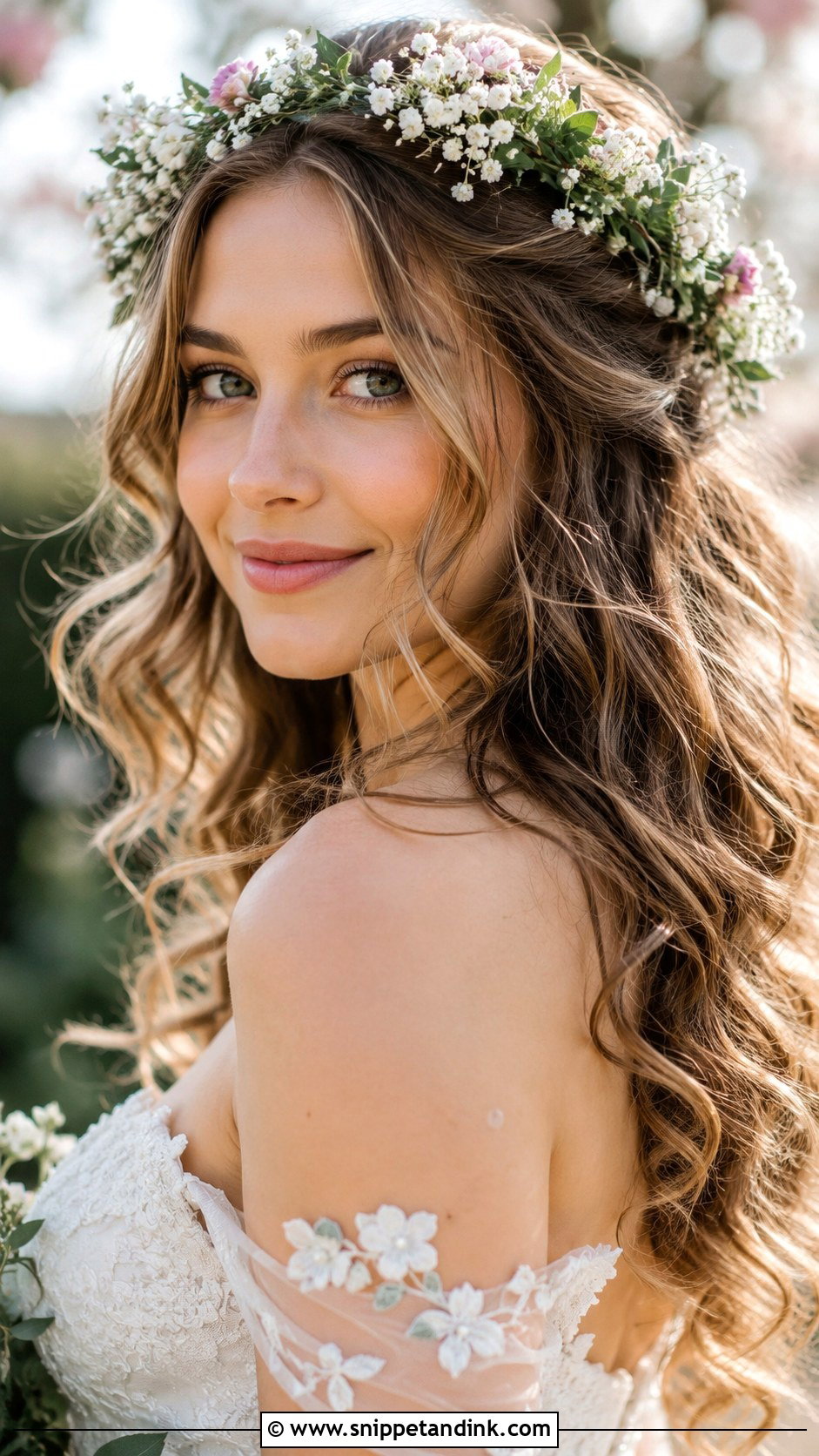 Wavy Hair With Flower Crown for Wedding - Snippet and Ink - 25 Wavy Hairstyles for Wedding