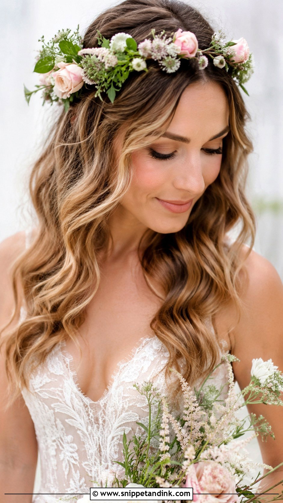 Wavy Hair With Flower Crown - Snippet and Ink - 25 Wedding Hair Waves