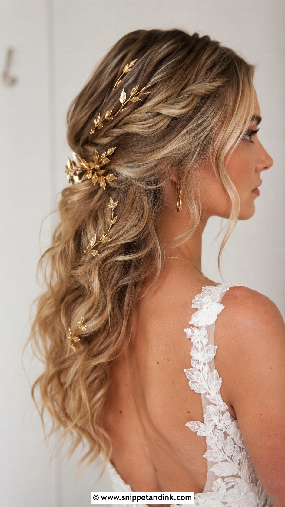 Wavy Hair With Gold Accessories for Wedding - Snippet and Ink - 25 Wavy Hairstyles for Wedding