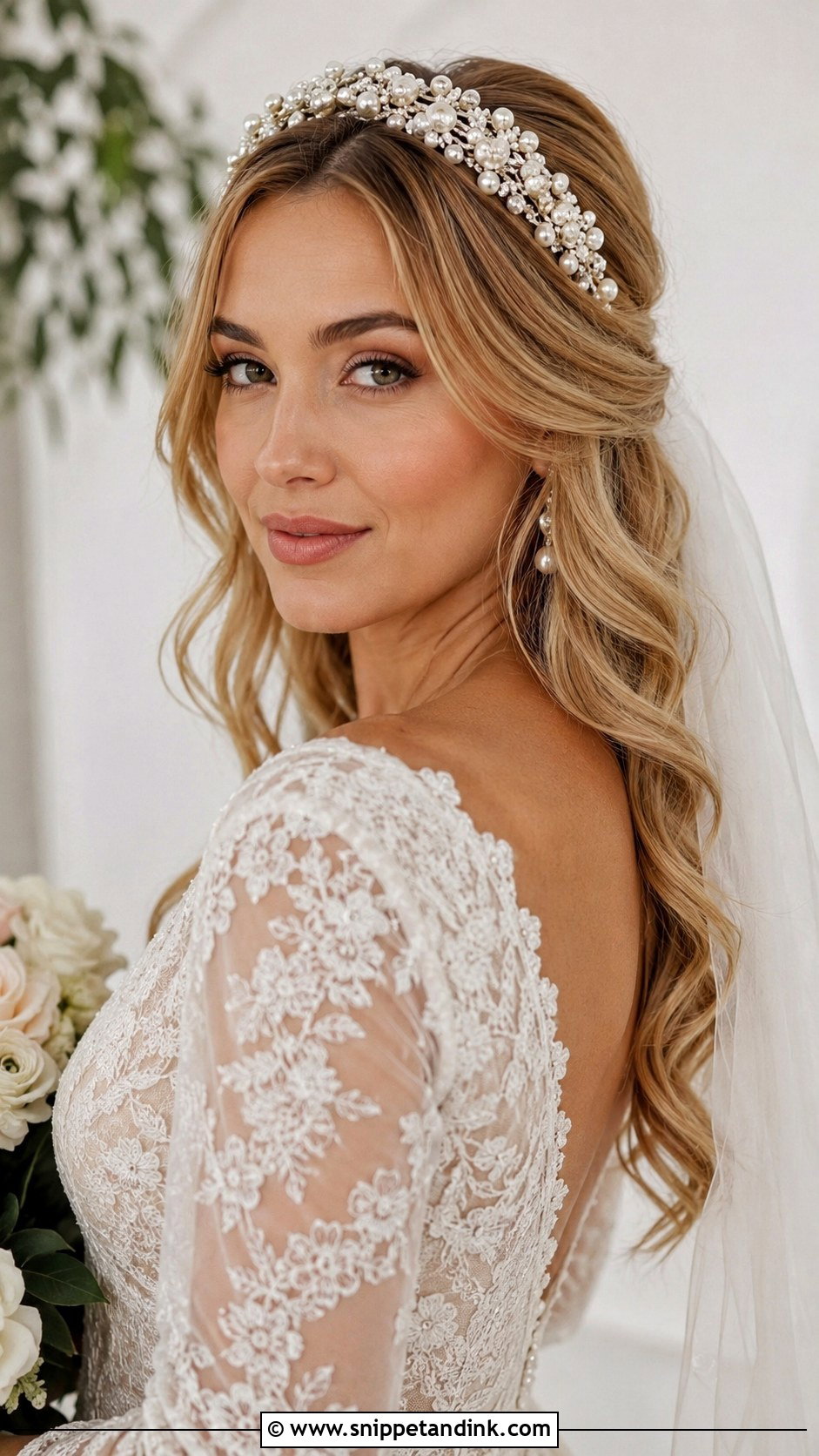 Wavy Hair With Gold Hair Accessories - Snippet and Ink - 25 Wavy Hair for Wedding Ideas