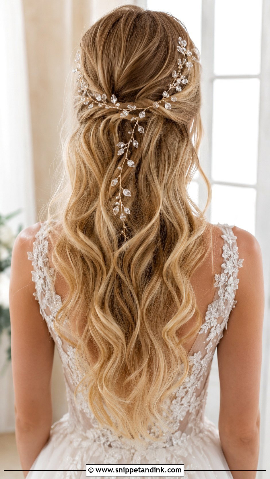 Wavy Hair With Hair Vine Accessory - Snippet and Ink - 25 Wavy Hair for Wedding Ideas
