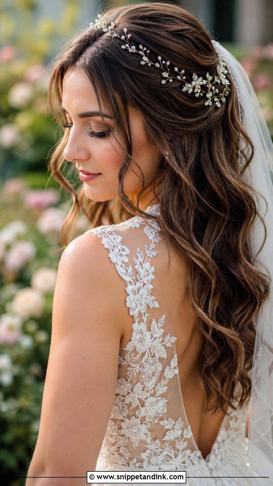 Wavy Hair With Hair Vine Wedding Hairstyle - Snippet and Ink - 30 Wedding Hairstyles Down