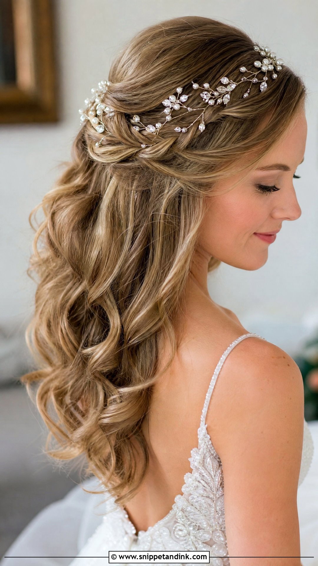 Wavy Hair With Hair Vine for Wedding - Snippet and Ink - 20 Wavy Hairstyle for Wedding Ideas