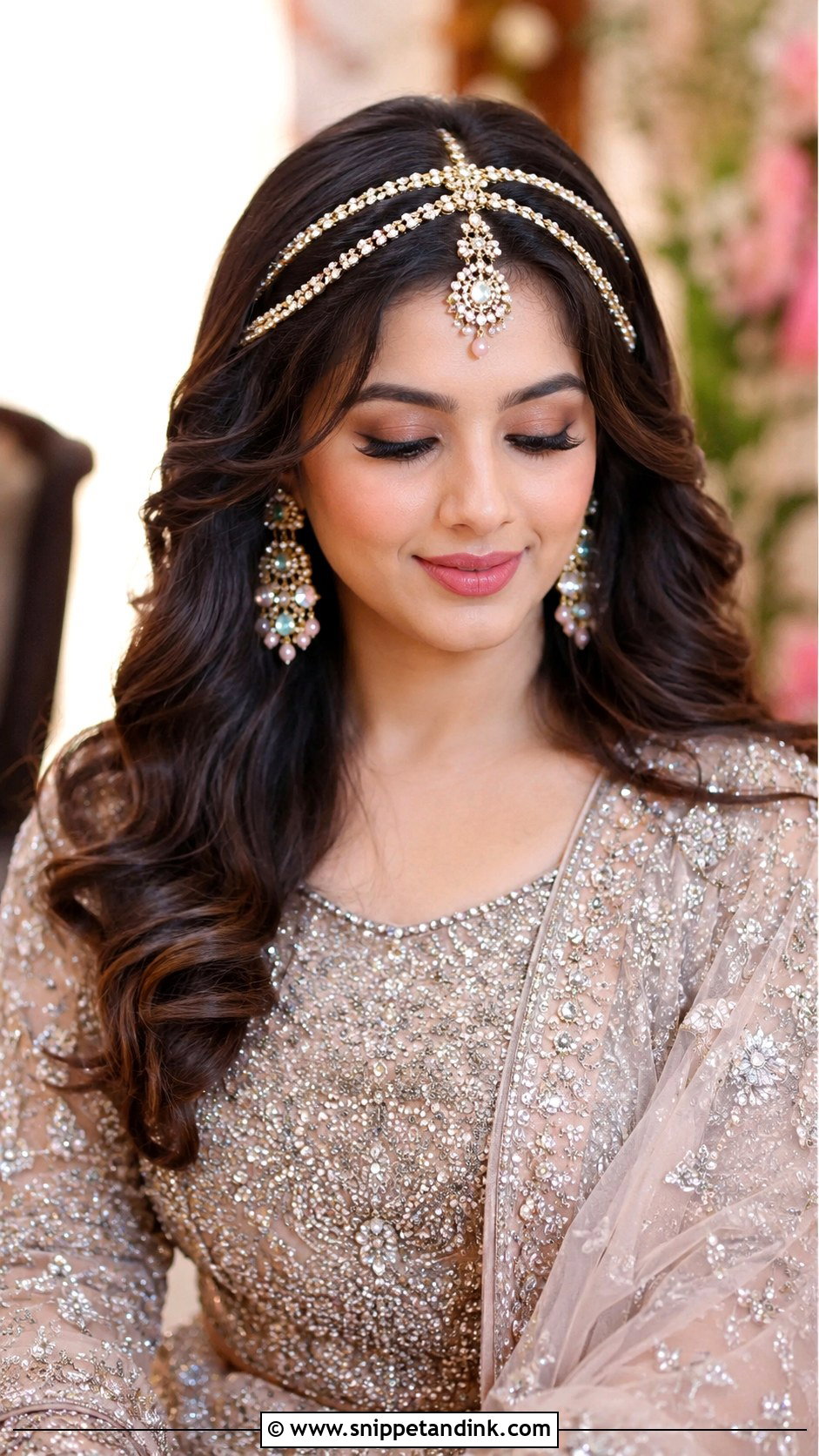 Wavy Hair With Matha Patti - Snippet and Ink - 25 Indian Wedding Hair Ideas