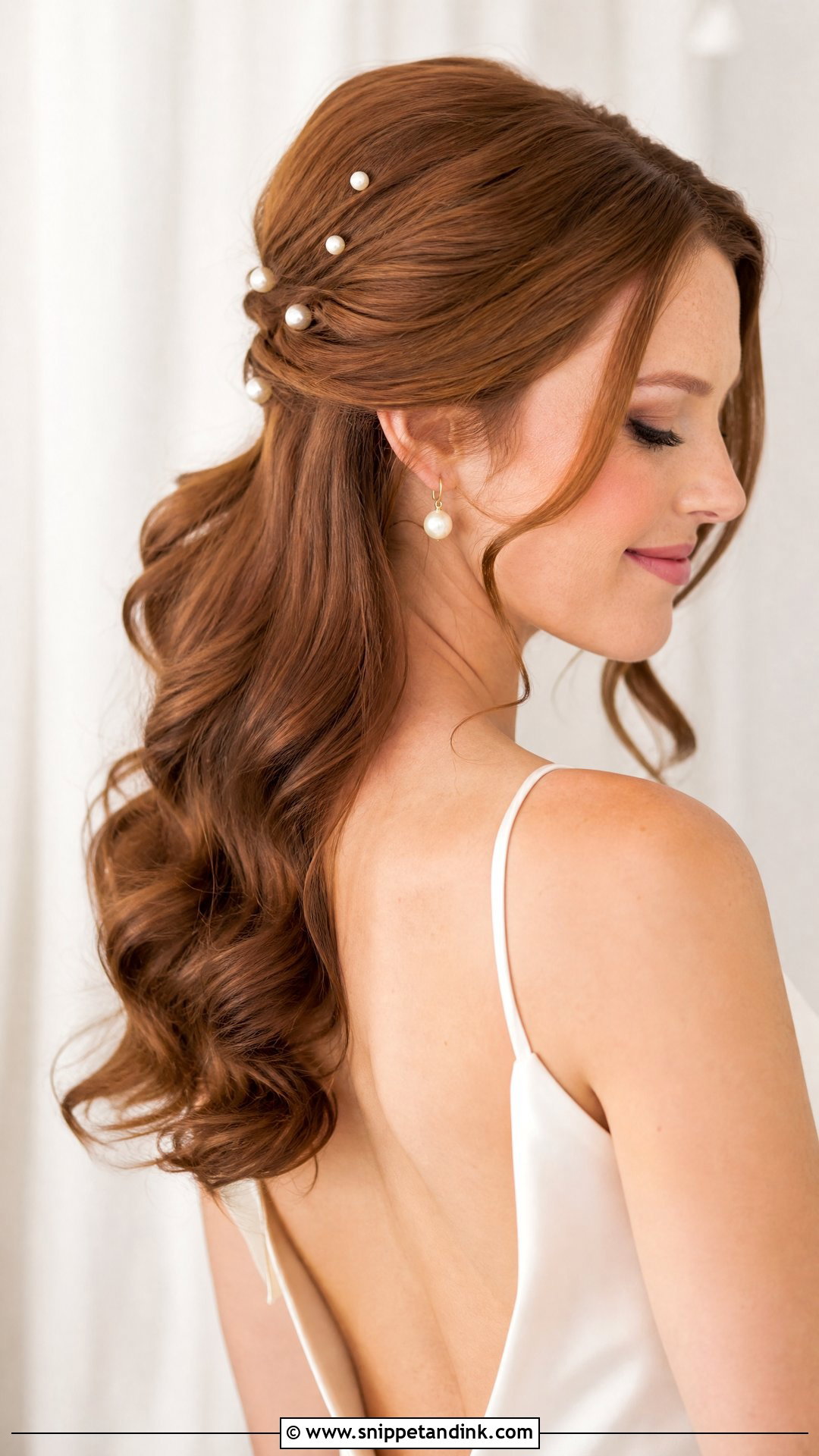Wavy Hair With Pearl Pins Wedding Hairstyle - Snippet and Ink - 20 Wavy Hair Wedding Hairstyles