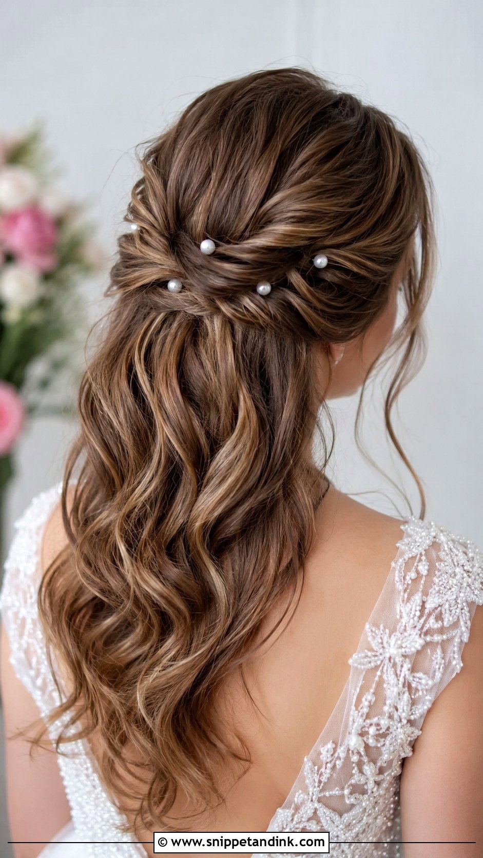 Wavy Hair With Pearl Pins for Wedding - Snippet and Ink - 25 Wavy Hairstyles for Wedding