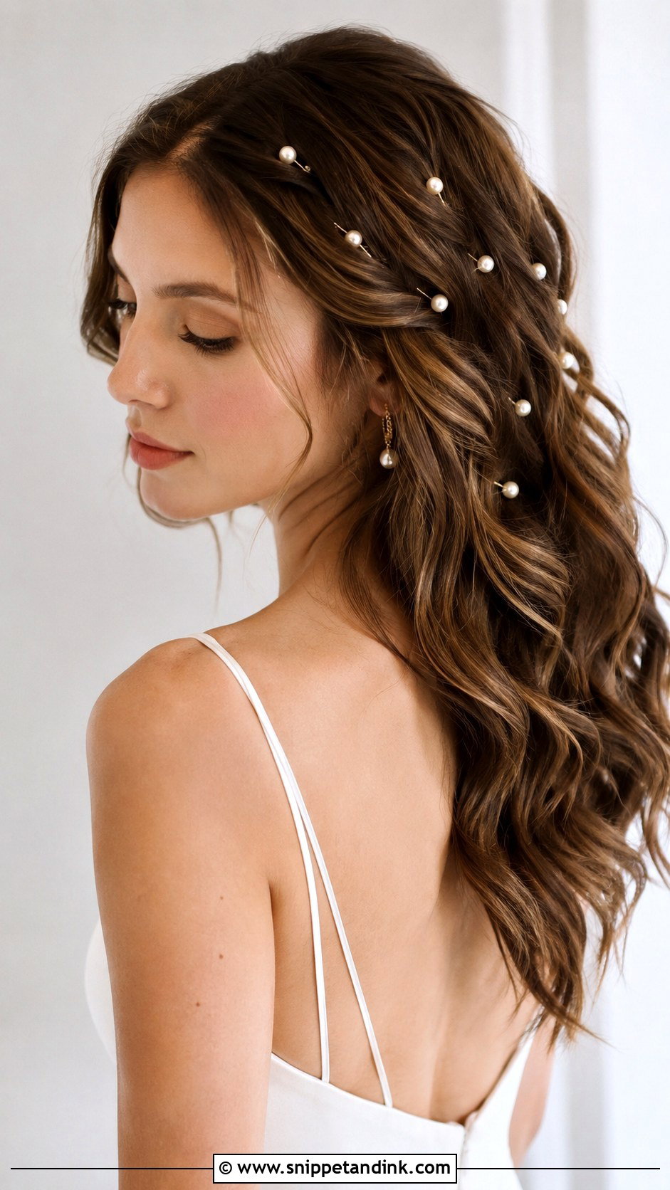 Wavy Hair With Pearl Pins for Wedding - Snippet and Ink - 25 Wavy Hair for Wedding Ideas