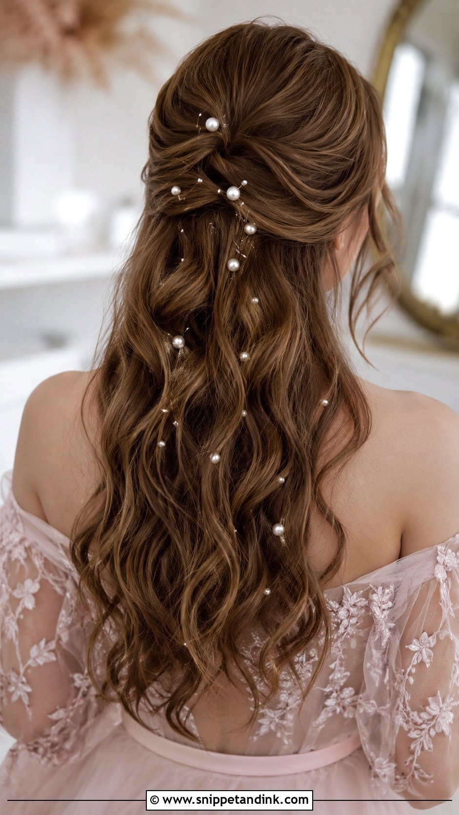 Wavy Hair With Pearls for Engagement - Snippet and Ink - 20 Hairstyle for Engagement Look Ideas