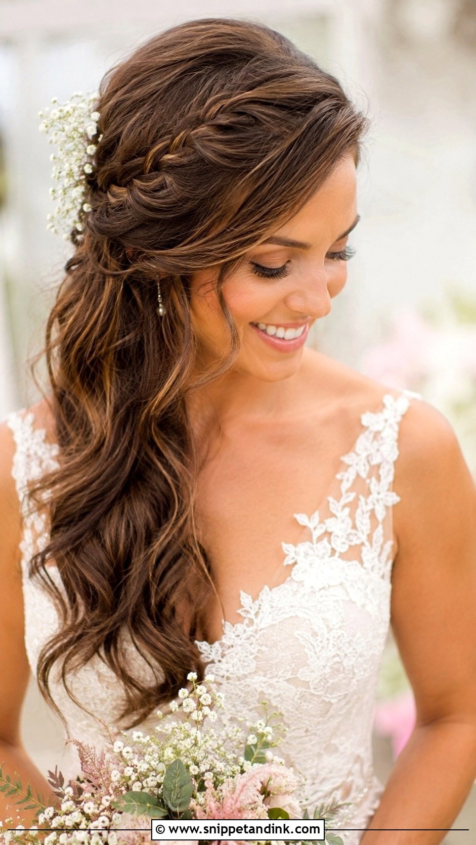 Wavy Hair With Side Braid Wedding Hairstyle - Snippet and Ink - 30 Wedding Hairstyles Down