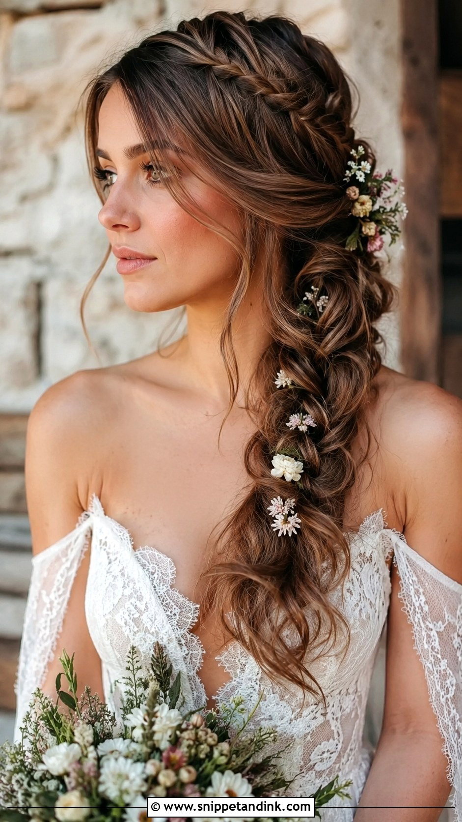 Wavy Hair With Side Braid for Wedding - Snippet and Ink - 25 Wavy Hair for Wedding Ideas