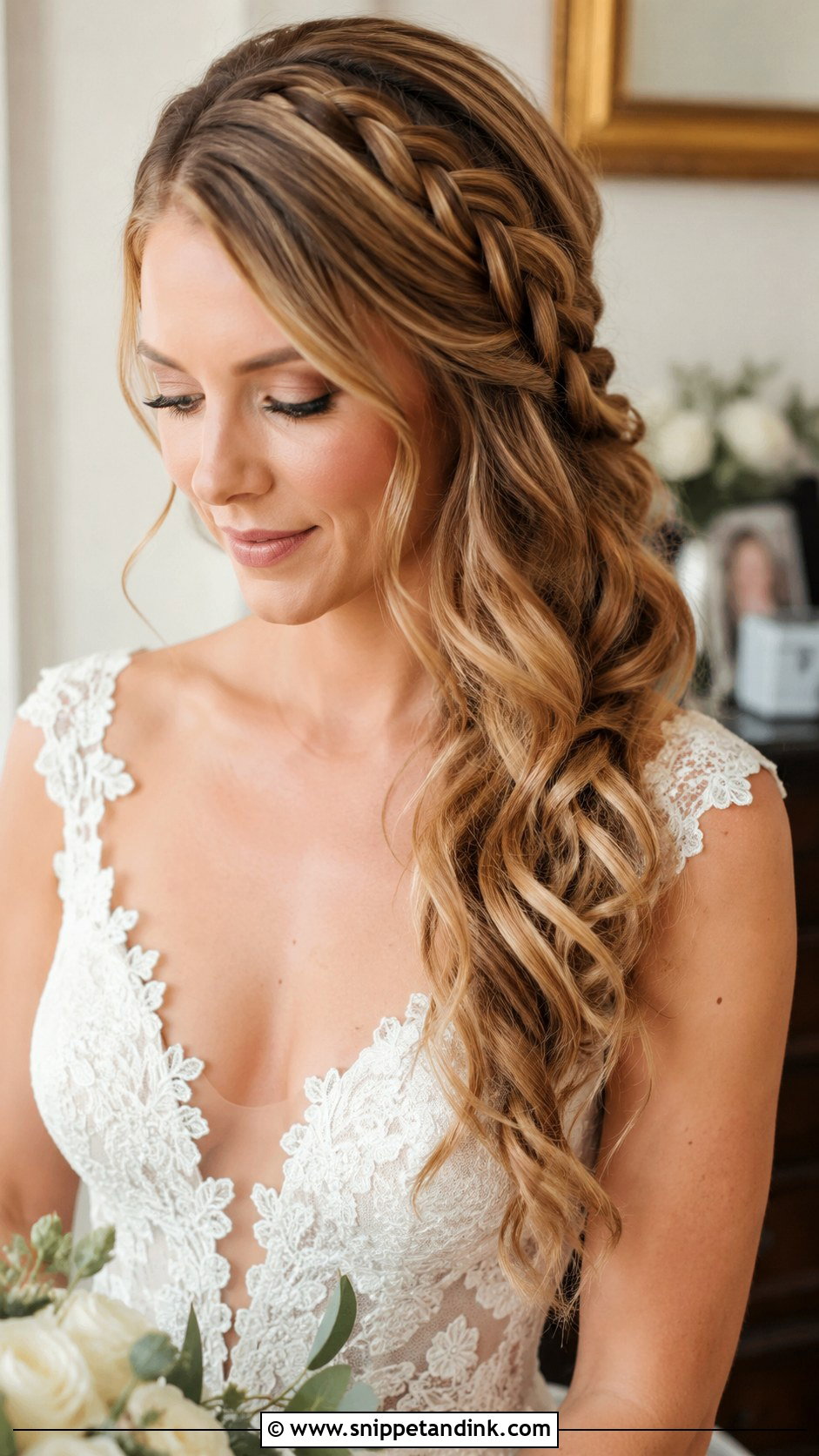 Wavy Hair With Side Braid - Snippet and Ink - 20 Long Wavy Hairstyles for Wedding