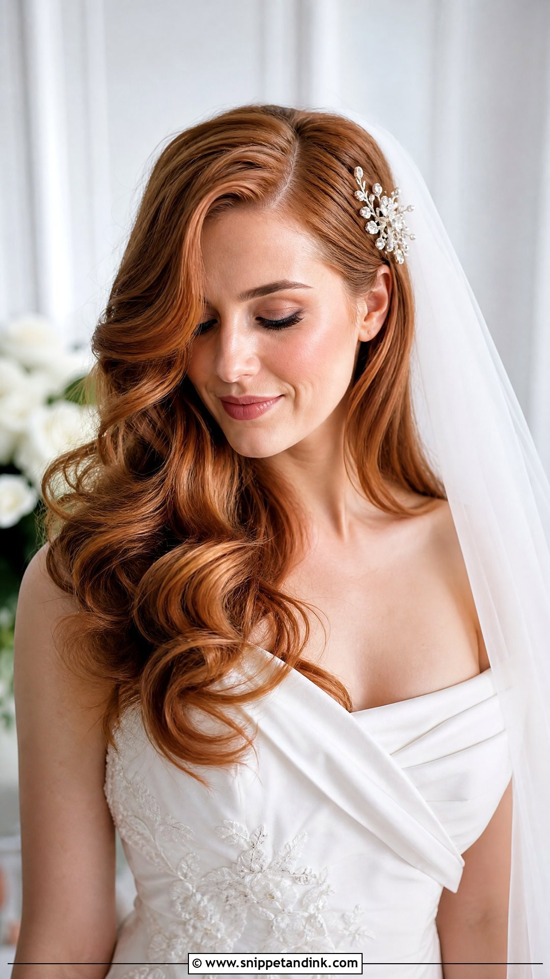 Wavy Hair With Side Part - Snippet and Ink - 20 Bride Hairstyles Front View