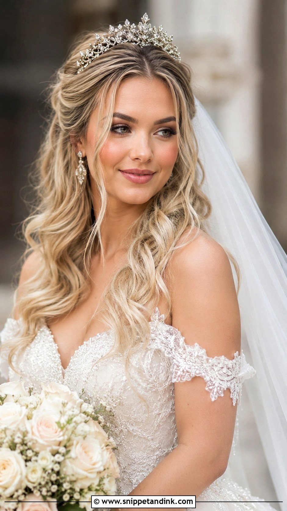 Wavy Hair With Tiara Wedding Hairstyle - Snippet and Ink - 30 Wedding Hairstyles Down