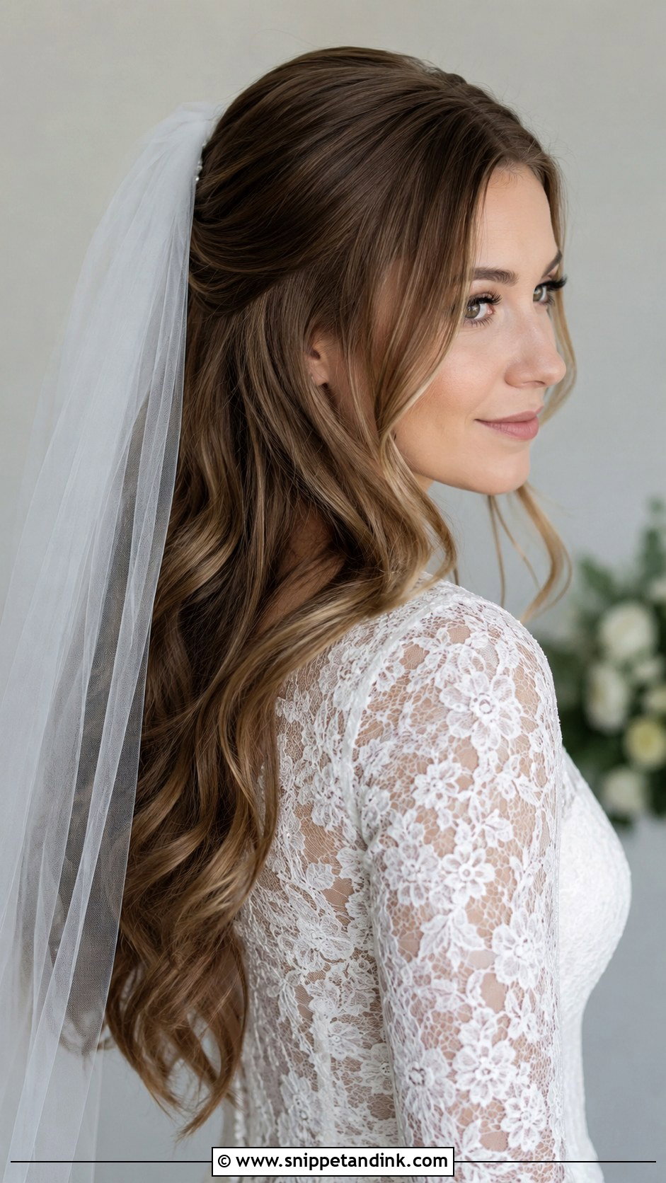 Wavy Hair With Veil Wedding Hairstyle - Snippet and Ink - 30 Wedding Hairstyles Down