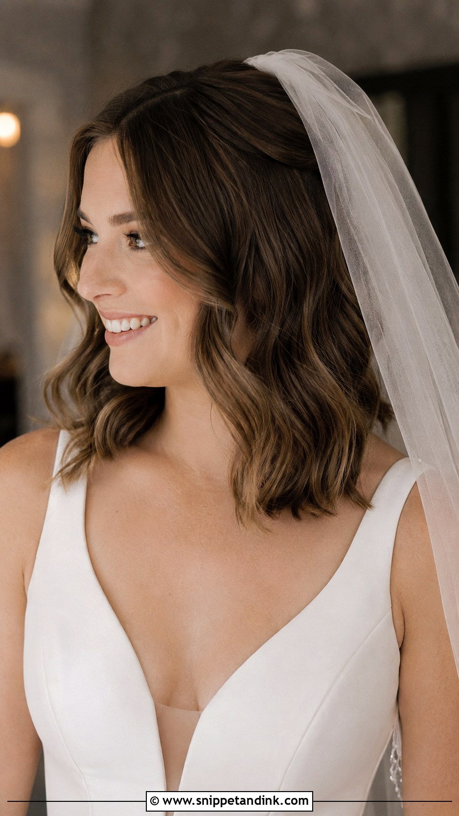 Wavy Hair With Veil - Snippet and Ink - 25 Shoulder Length Bridal Hair Ideas