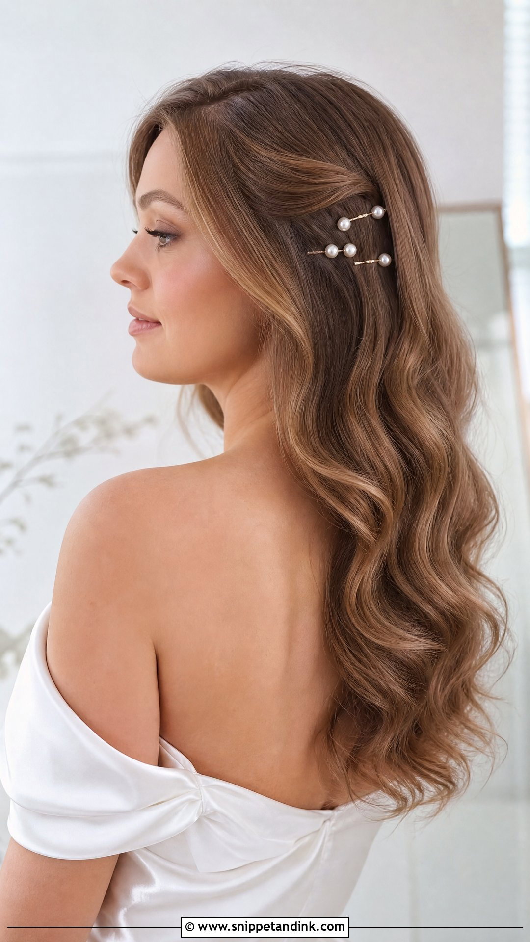 Wavy Hair with Pearl Hair Pins - Snippet and Ink - 20 Open Hair Bridal Hairstyles