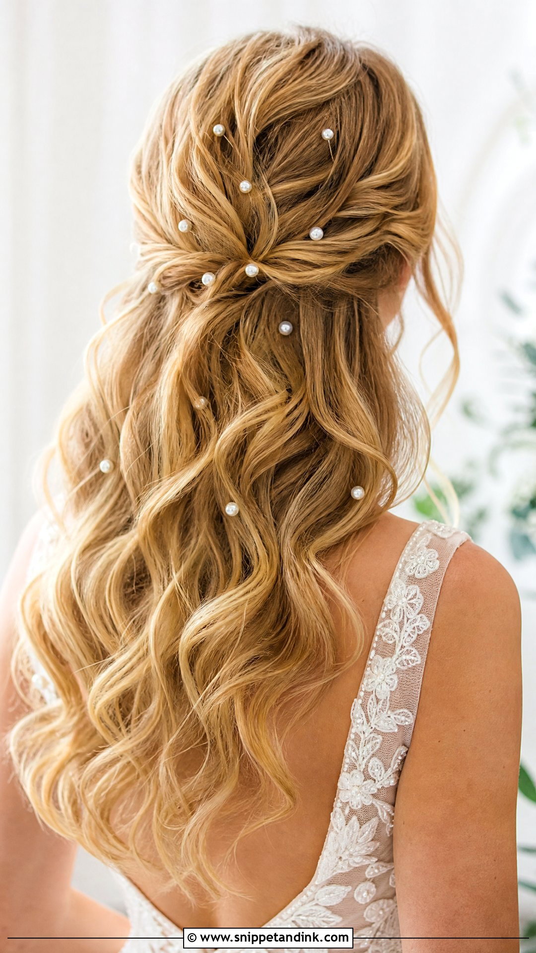 Wavy Hair with Pearl Pins for Wedding - Snippet and Ink - 20 Hair Down Styles for Wedding