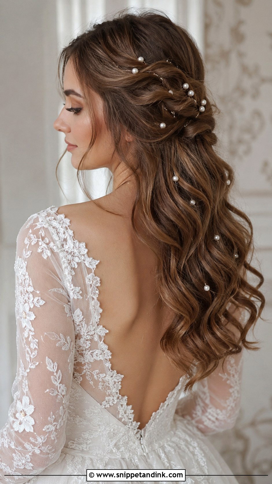 Wavy Hair with Pearl Pins - Snippet and Ink - 20 Wedding Day Hair Down Ideas