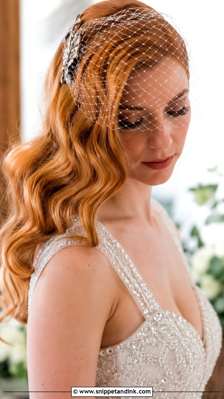 Wavy Hair with a Birdcage Veil - Snippet and Ink - 25 Wavy Bridal Hair Ideas