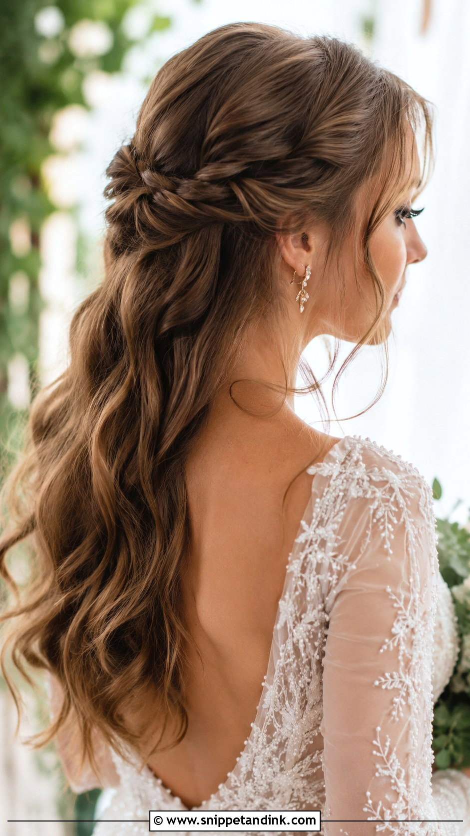 Wavy Hair with a Twisted Crown - Snippet and Ink - 25 Wavy Bridal Hair Ideas
