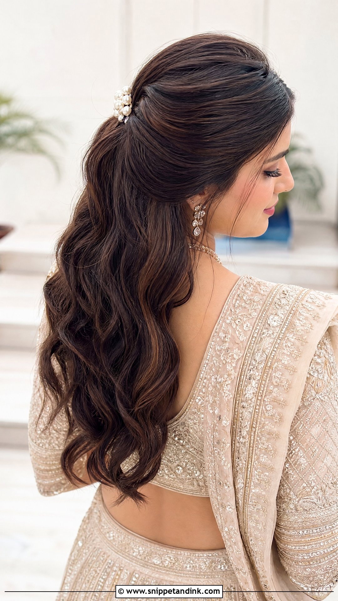 Wavy Half Ponytail - Snippet and Ink - 20 Roka Hairstyle for Bride Ideas