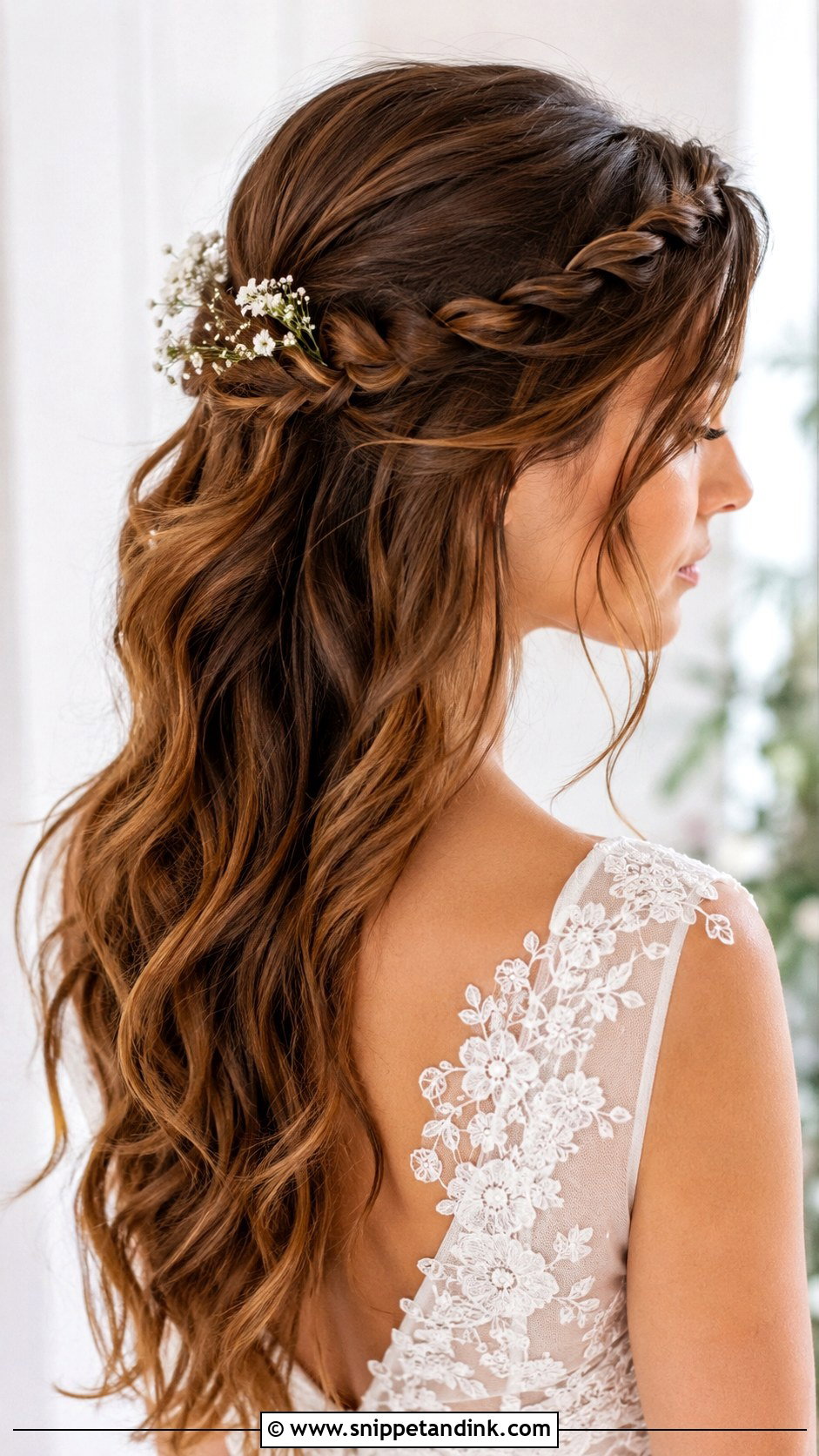 Wavy Half Up Braid Crown - Snippet and Ink - 25 Wavy Bridal Hair Ideas
