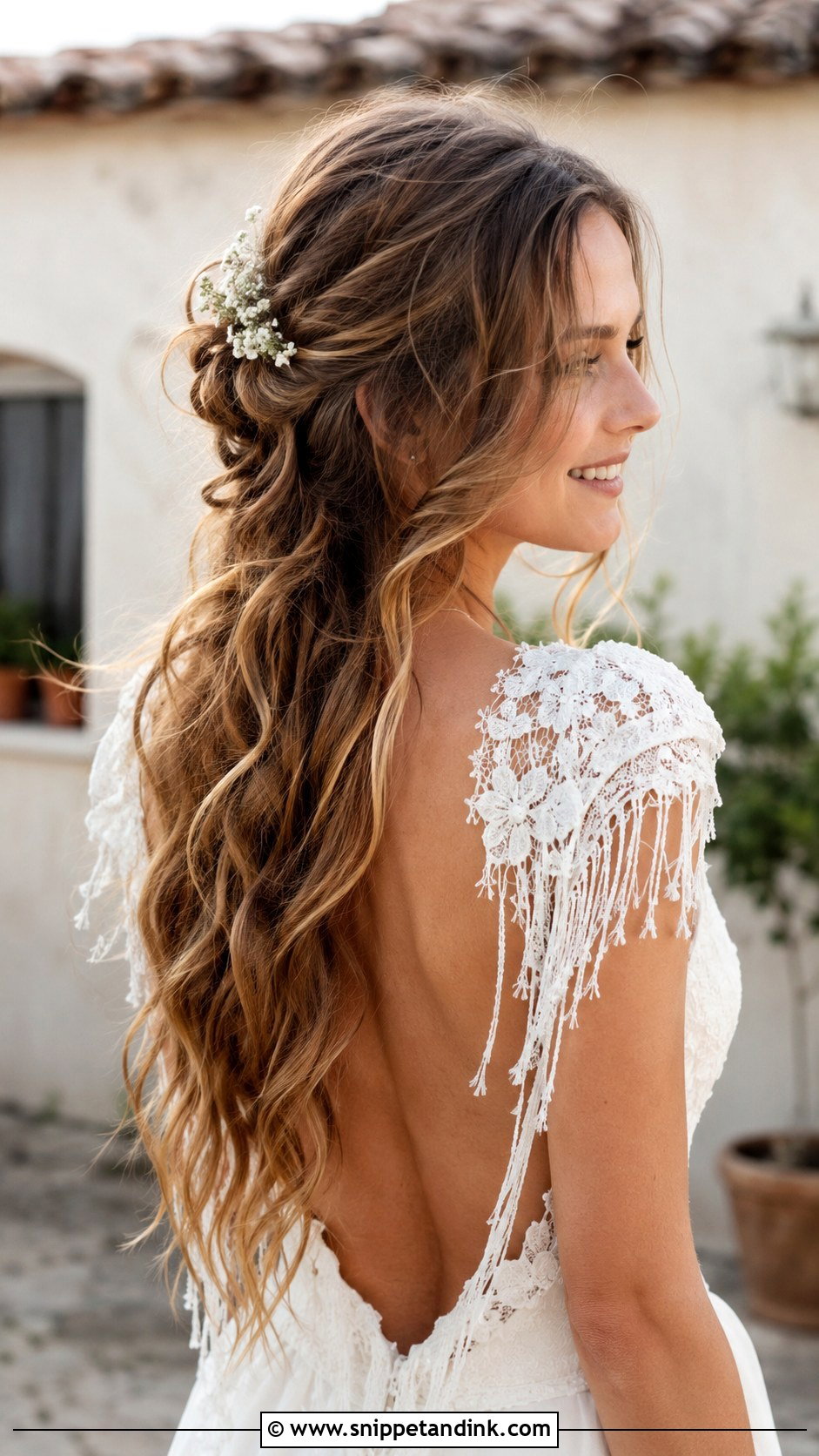 Wavy Half Up With Braid Crown - Snippet and Ink - 25 Wavy Hair for Wedding Ideas