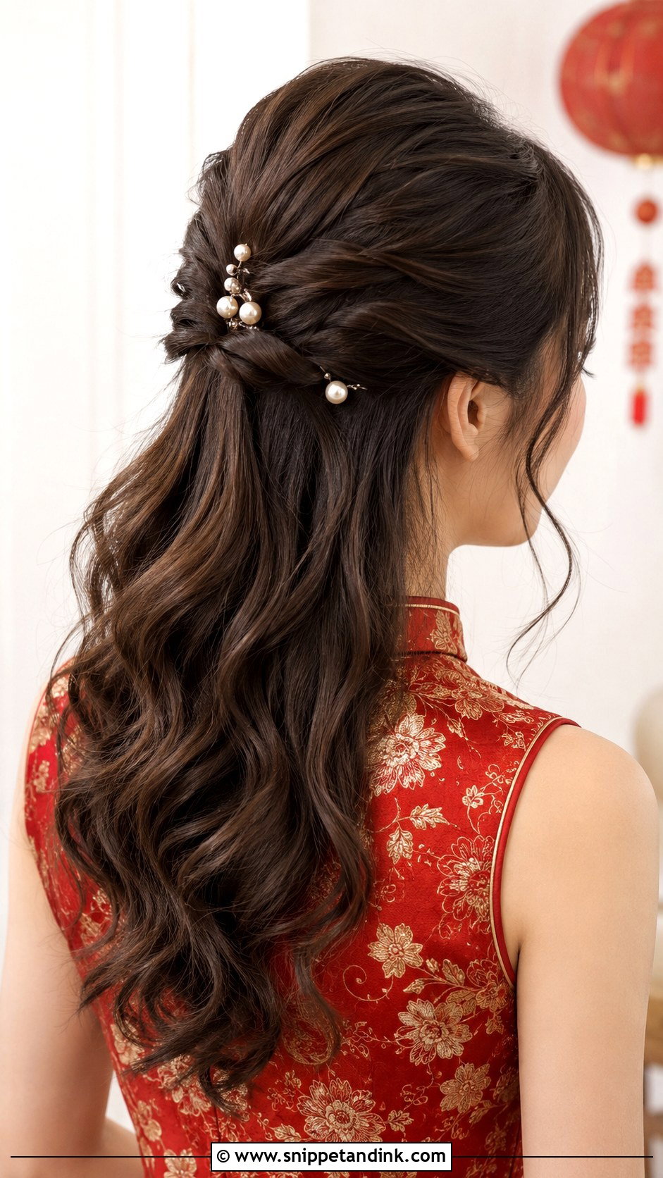Wavy Half Up With Pearl Pins - Snippet and Ink - 20 Sangjit Hairstyle Ideas