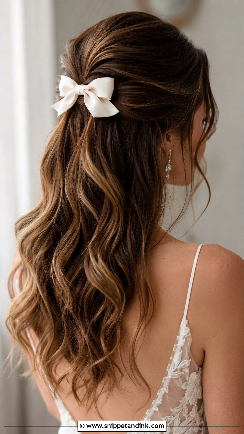 Wavy Half Up With a Bow Clip - Snippet and Ink - 20 Wavy Wedding Hairstyles