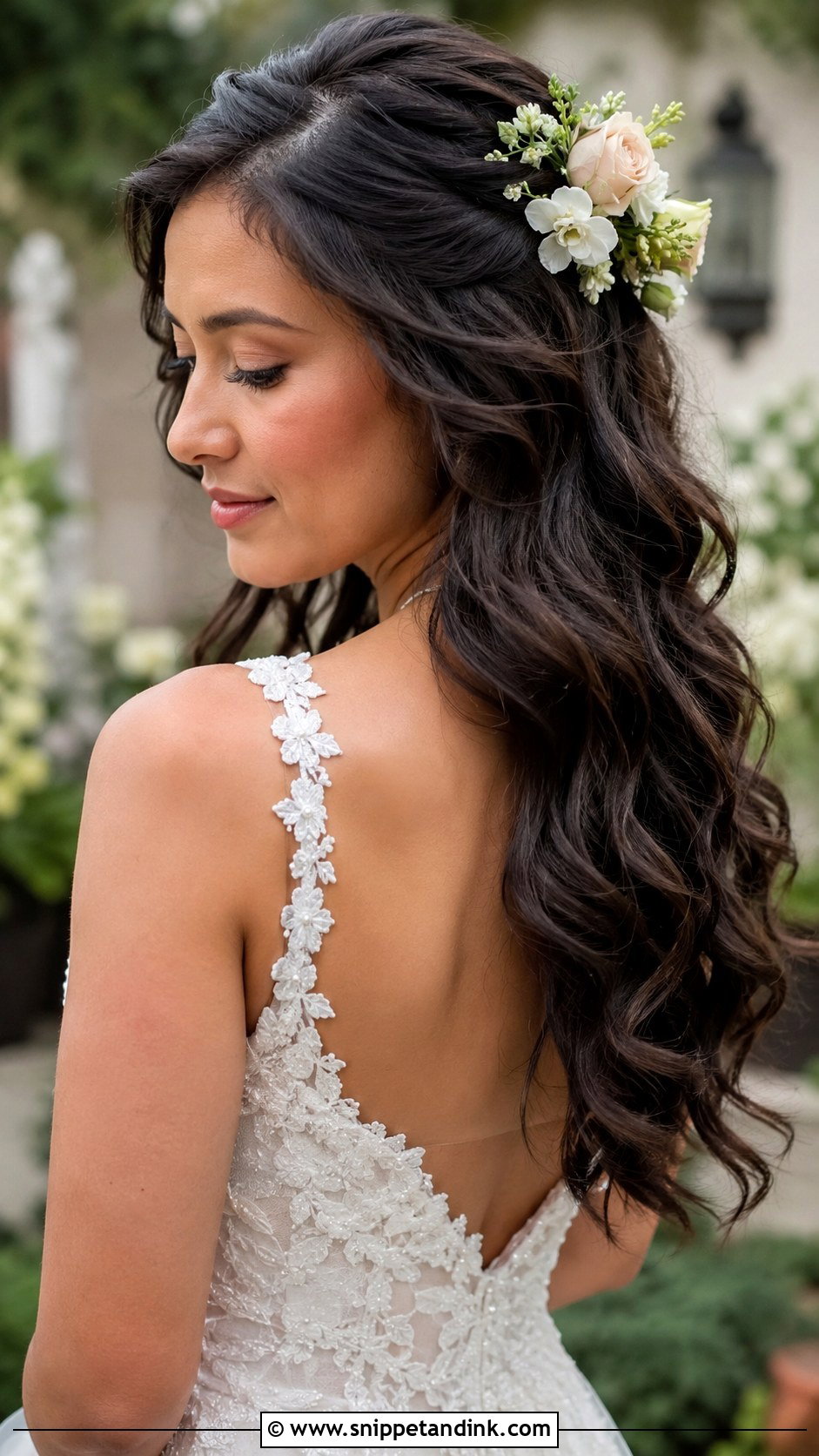Wavy Half Up with Flowers - Snippet and Ink - 20 Simple Hair for Wedding Ideas