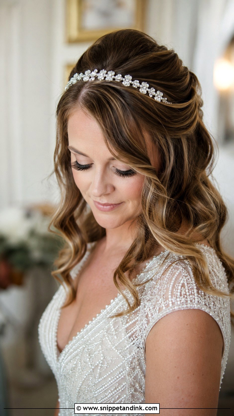 Wavy Half Updo With Headband - Snippet and Ink - 20 Hollywood Bridal Hair Ideas