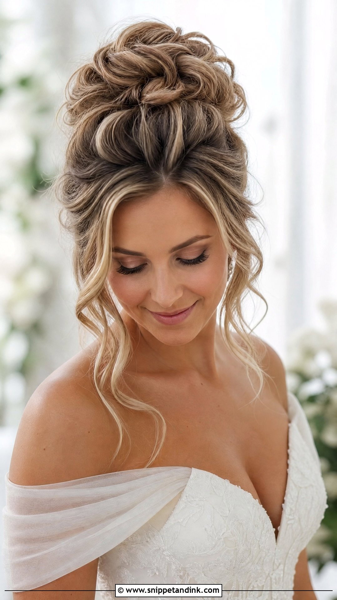 Wavy High Bun Bridal Hair - Snippet and Ink - 20 High Bun Bridal Hair Ideas