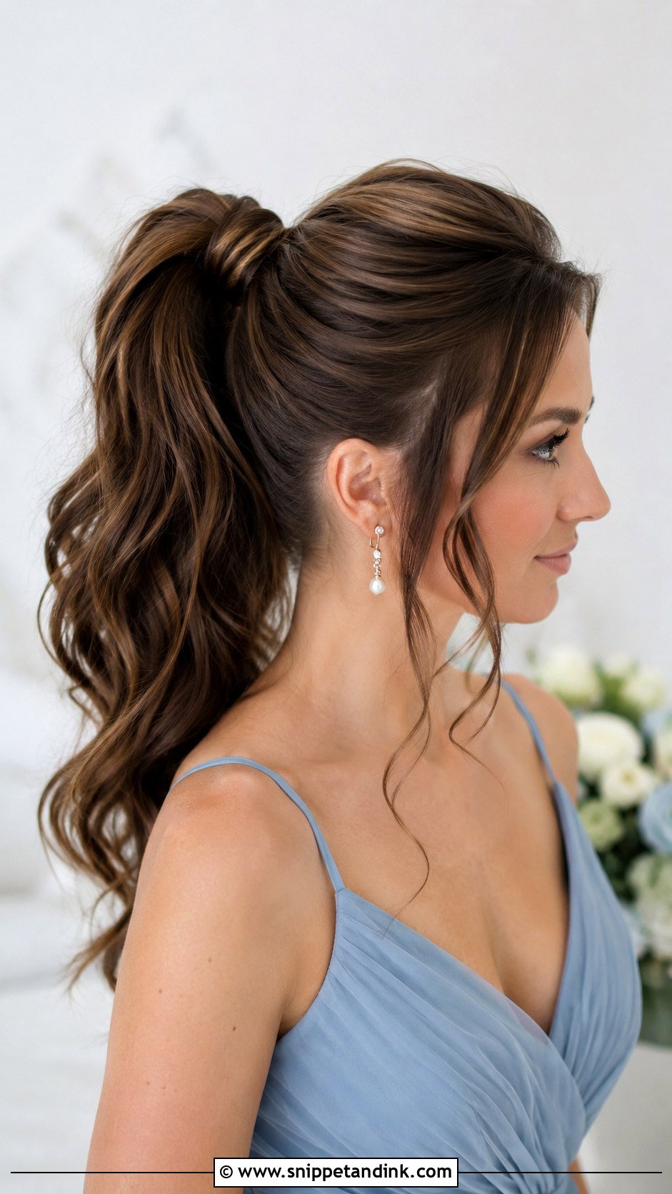 Wavy High Ponytail Bridesmaid Hair - Snippet and Ink - 20 High Ponytail Bridesmaid Hair Ideas